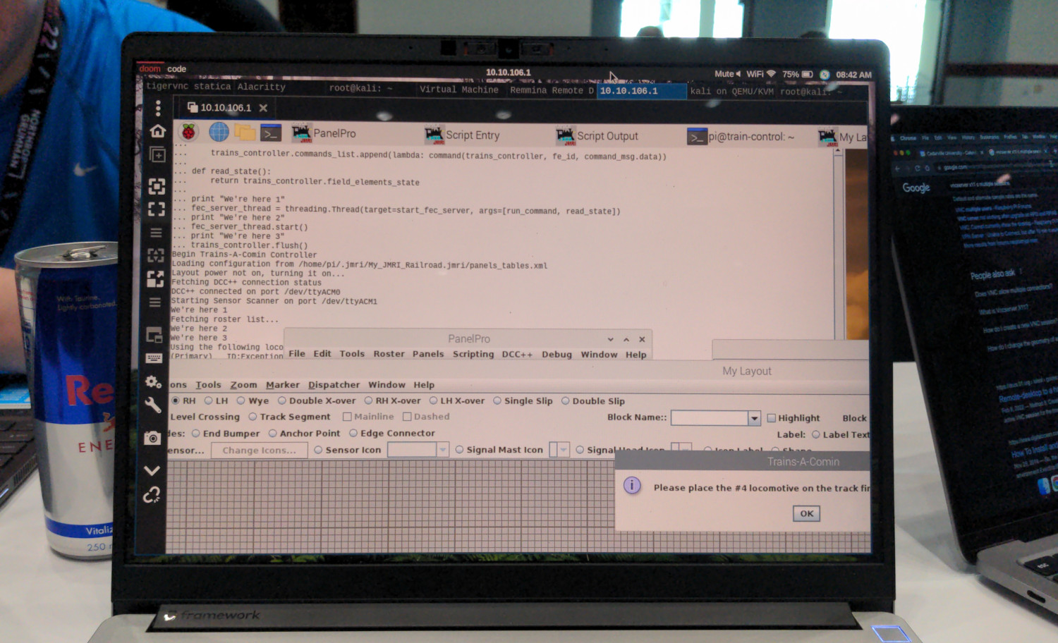 Picture of my laptop, showing my VNC session to the Raspberry Pi.